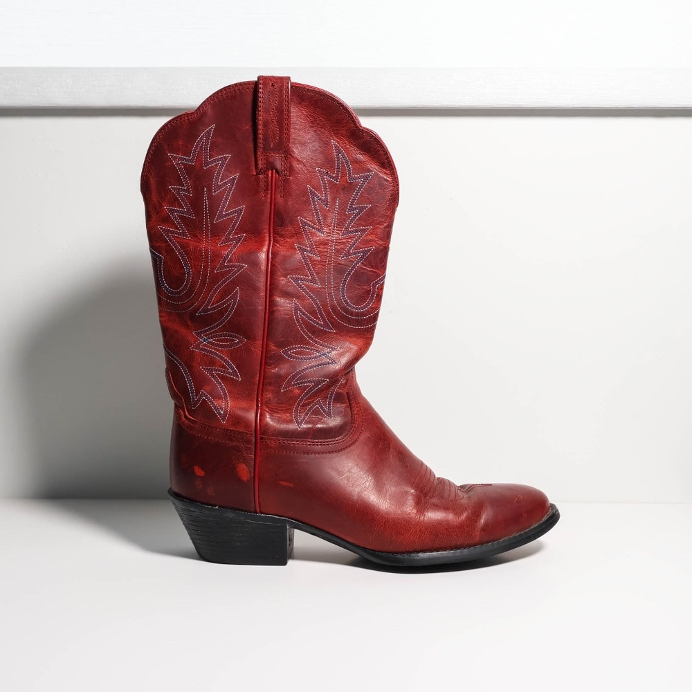 Super Rare Amazing Ariat Burnt Red Leather Distressed Western Cowboy Boots